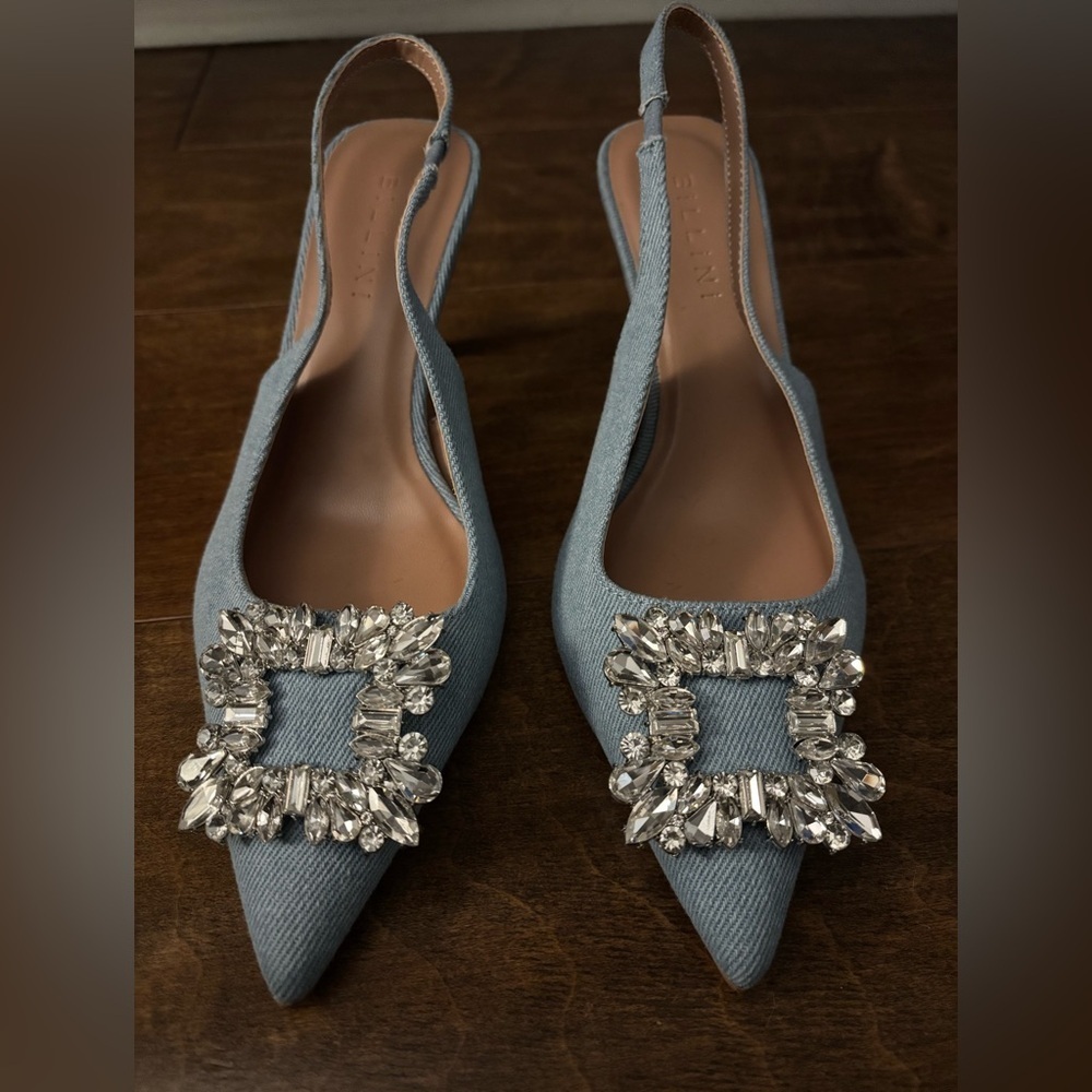 Elegant Blue Slingback Heels with Crystal Embellishments - Picture 1 of 4
